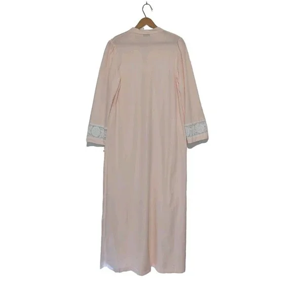 Vintage Nos M GILEAD Soft PINK Brushed Long Nightgown Lace S